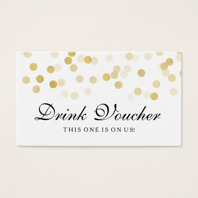 Wedding Drink Voucher Faux Gold Foil Glitter Light (Front)