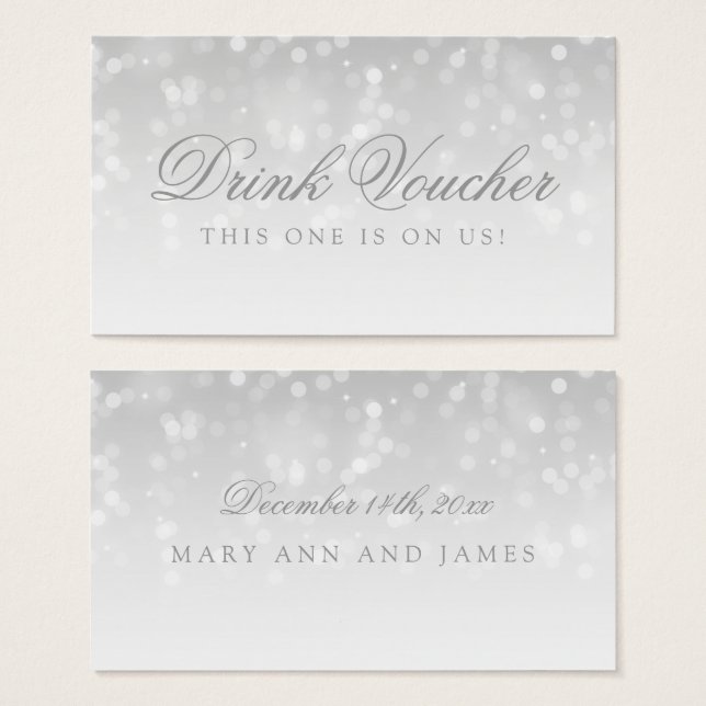 Wedding Drink Voucher Silver Bokeh Sparkle Lights (Front & Back)