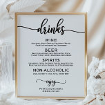 Wedding Drinks Bar Menu Black Calligraphy Poster<br><div class="desc">This stunning calligraphy wedding suite exudes a modern, bold, and timeless design. Our comprehensive collection provides everything you need to create a cohesive and chic atmosphere, including matching menu cards, personalised napkins, striking signs, favours, and much more. Don't hesitate to reach out via chat for personalised assistance or to discover...</div>