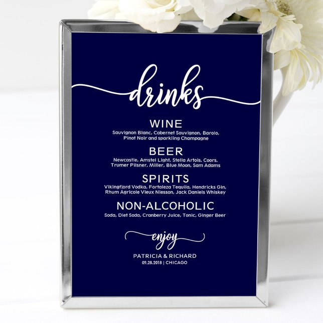 Wedding Drinks Bar Menu White Calligraphy Poster (Creator Uploaded)
