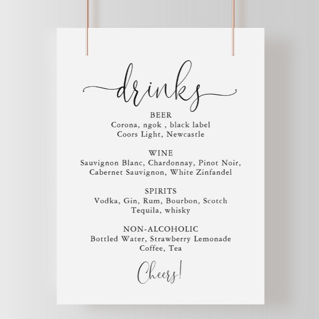 Wedding Drinks Menu Fancy Script Sign (Creator Uploaded)