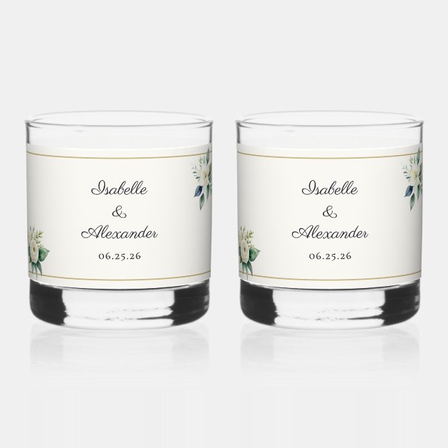 Wedding Drinkware Botanical Personalized Whiskey Glass (Front)