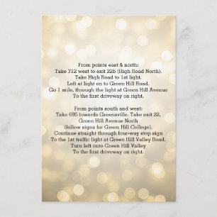 Wedding Driving Directions Gold Glitter Lights Enclosure Card
