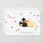 Wedding ducks 2 and two hearts wedding invitation<br><div class="desc">Elegant wedding design with two cute duck bride and groom and two hearts. Top hat and tails with pearls. Customize with your own text.</div>