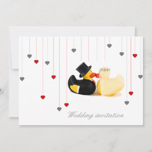 Wedding ducks 3 and two hearts wedding invitation