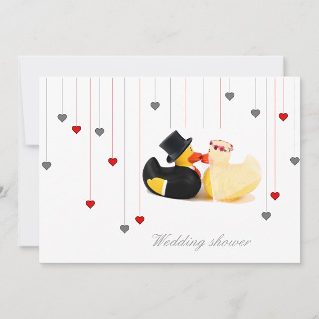 Wedding ducks 4 and two hearts wedding invitation (Front)