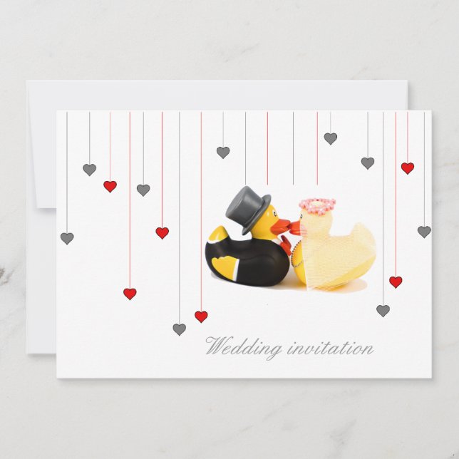 Wedding ducks and two hearts wedding invitation (Front)