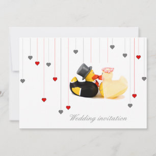 Wedding ducks and two hearts wedding invitation