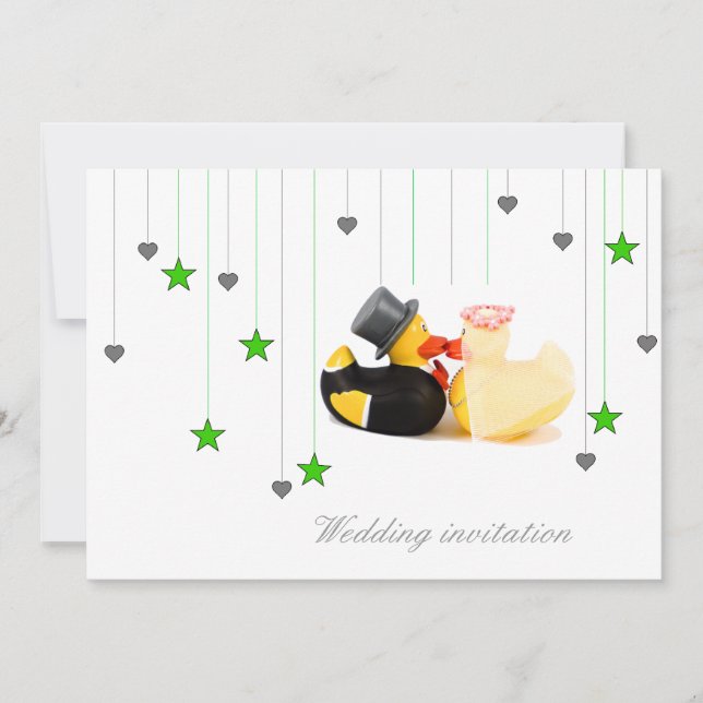 Wedding ducks stars and hearts wedding invitation (Front)
