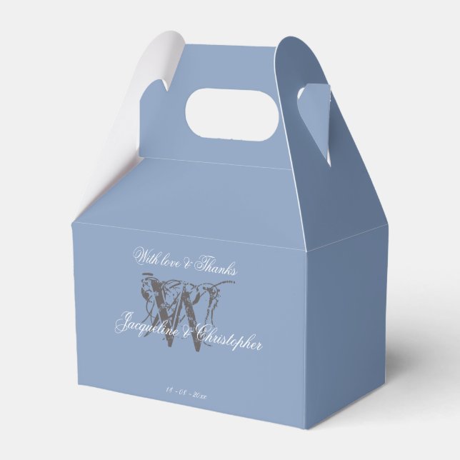 Wedding Dusty Blue Classic Monogram Name Cool  Favour Box (Front Side)