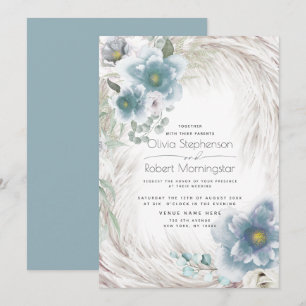 Wedding   Dusty Blue Floral Invitation