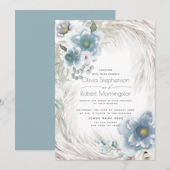 Wedding | Dusty Blue Floral Invitation (Front/Back)