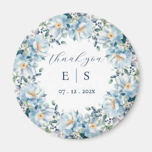 Wedding dusty blue floral wreath thank you magnet
