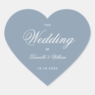 Wedding Dusty Blue Heart Elegant White Calligraphy Heart Sticker