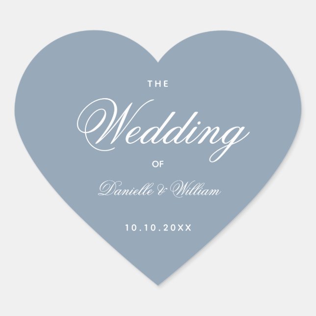Wedding Dusty Blue Heart Elegant White Calligraphy Heart Sticker (Front)