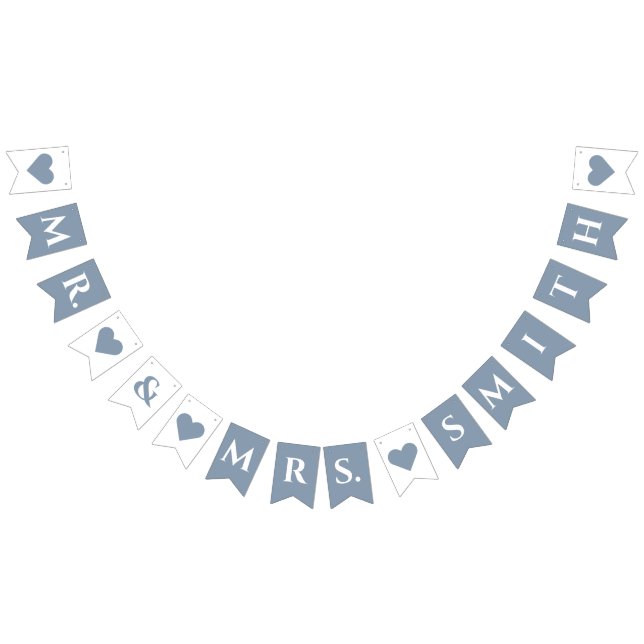 Wedding Dusty Blue Hearts Mr. and Mrs. Short Name Bunting (All)