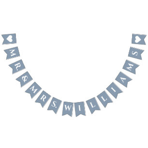 Wedding Dusty Blue Mr. & Mrs. 8 Letter Name Simple Bunting