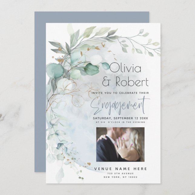 Wedding | Dusty Blue Over the Moon in Love Invitation (Front/Back)