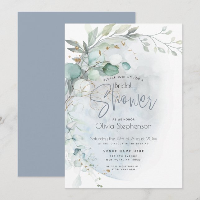 Wedding | Dusty Blue Over the Moon in Love Invitation (Front/Back)
