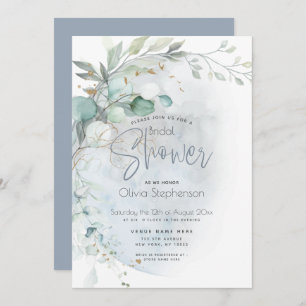 Wedding Dusty Blue Over the Moon in Love Invitation