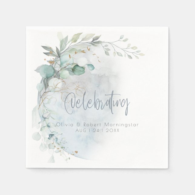 Wedding | Dusty Blue Over the Moon in Love Napkin (Front)