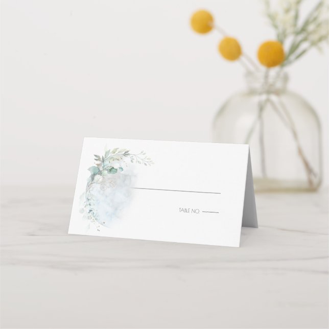 Wedding | Dusty Blue Over the Moon in Love Place Card (Front)