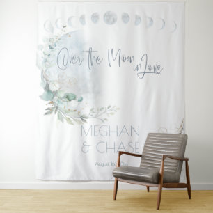 Wedding   Dusty Blue Over the Moon in Love Tapestry