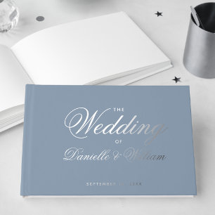 Wedding Dusty Blue Simple Calligraphy Script Guest Book