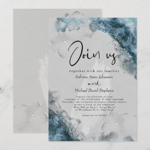 WEDDING Dusty Blue Stone Grey Alcohol Ink Invitation