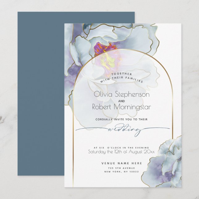 WEDDING  | Dusty Blue Tropical Peony  Invitation (Front/Back)
