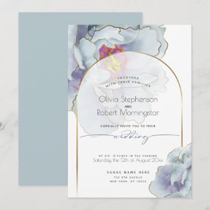WEDDING    Dusty Blue Tropical Peony Invitation
