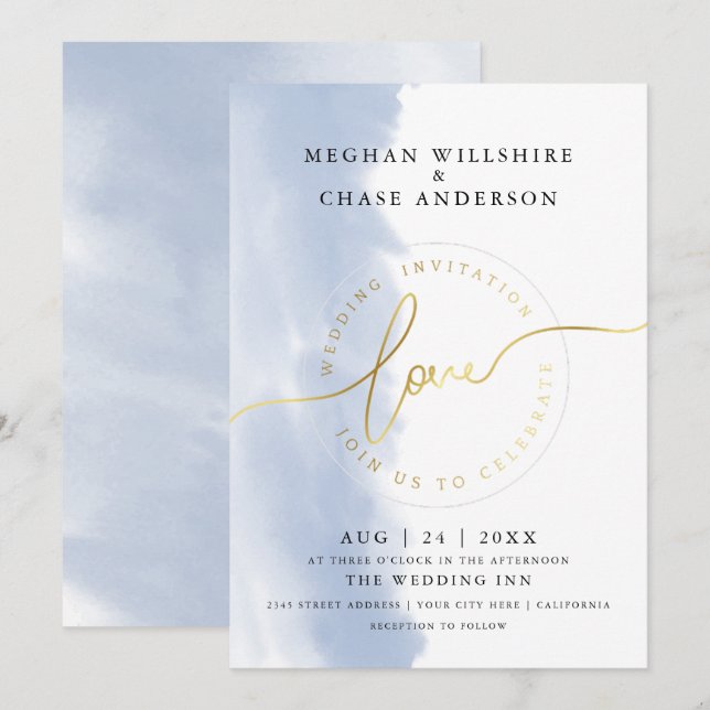 WEDDING |  Dusty Blue Watercolor  Invitation (Front/Back)