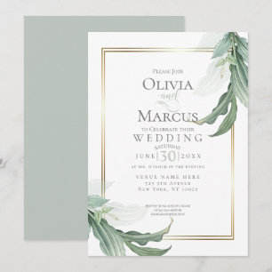 Wedding Dusty Green Elegant Tropical Foliage Invitation