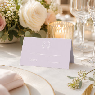 Wedding dusty lavender cream monogrammed wreath place card