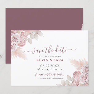 Wedding Dusty Pink Floral Pastel Save The date Invitation