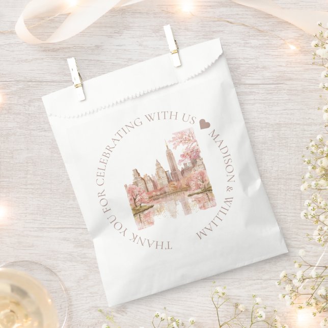 Wedding Dusty Pink Watercolor NYC Custom Favour Bags (Clipped)