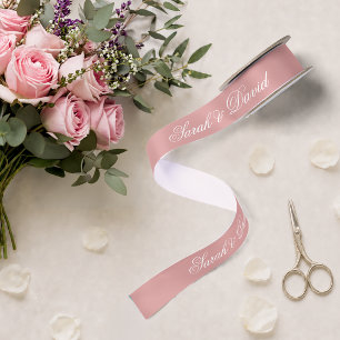 Wedding Dusty Rose Pink Elegant Calligraphy Satin Ribbon