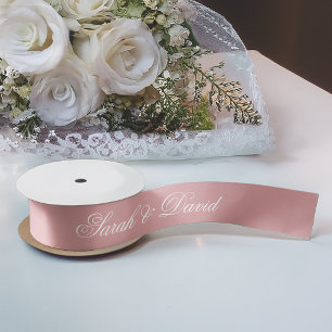Wedding Dusty Rose Pink Elegant Calligraphy  Satin Ribbon