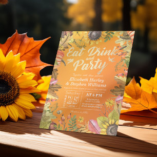 Wedding EAT Drink and Party Maple Leaves Pumpkins  Invitation
