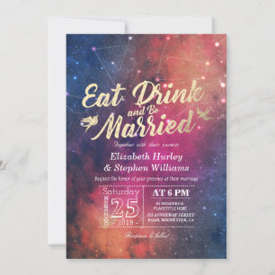 Wedding EAT Drink Be Married Galaxy Constellations Invitation