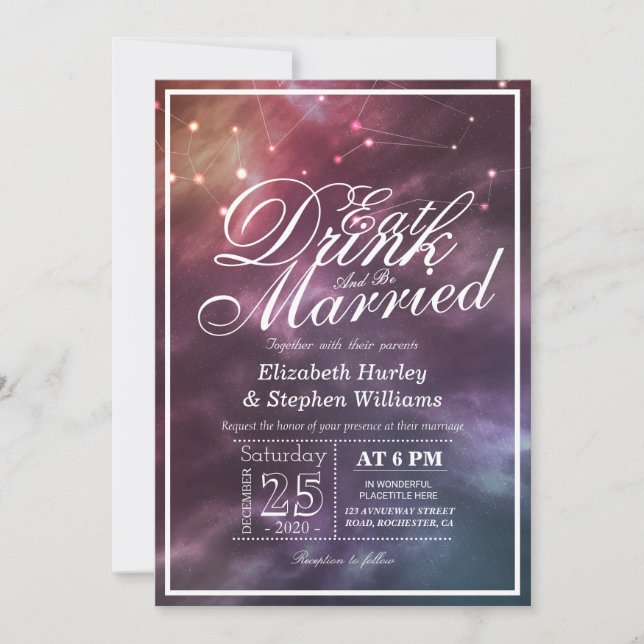 Wedding EAT Drink Be Married Galaxy Constellations Invitation (Front)