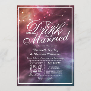 Wedding EAT Drink Be Married Galaxy Constellations Invitation