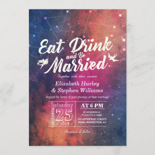 Wedding EAT Drink Be Married Galaxy Constellations Invitation