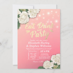 Wedding EAT Drink & Party Hydrangeas String Lights Invitation