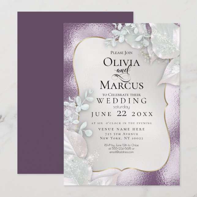 WEDDING | Eggplant Pearl Shimmer Invitation (Front/Back)
