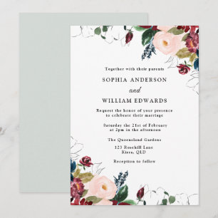 Wedding Elegance: Burgundy Blush Navy Wedding Invitation