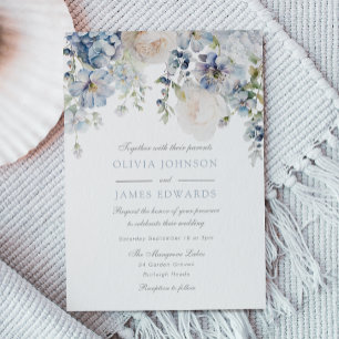 Wedding Elegance Dusty Blue & White Floral Wedding Invitation