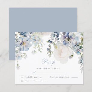 Wedding Elegance Dusty Blue & White Floral Wedding RSVP Card