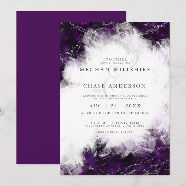 Wedding |  Elegant Amethyst Crystal Geode Invitati Invitation (Front/Back)