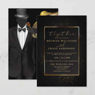 WEDDING   Elegant Black and Gold Glitter Invitation